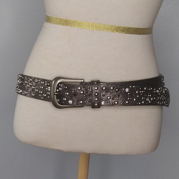 Leather Belt with PU metal studs and Rhinestones 110 cm 43 inch belt main image 10